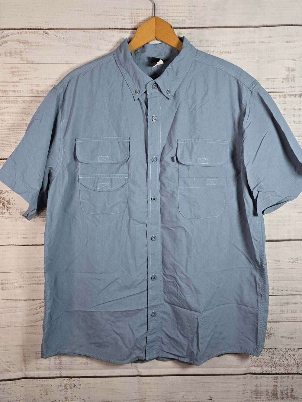 Stone Creek Men's Blue Short Sleeve‎ Fishing Shirt Button Front Size L
